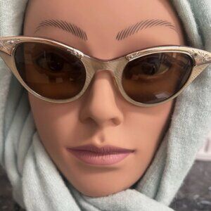Vintage 1950s TITMUS Gold Aluminum Cat Eye Sunglasses Elegant Hollywood Glam